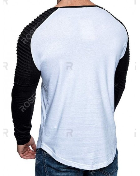 Contrast Raglan Sleeve Pleated Trim Pocket T Shirt - 3xl