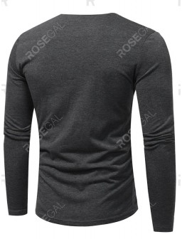 Notch Neck Solid Button Long Sleeve T-shirt - S