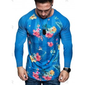 Floral Printed Long Sleeve Asymmetrical T-shirt - S