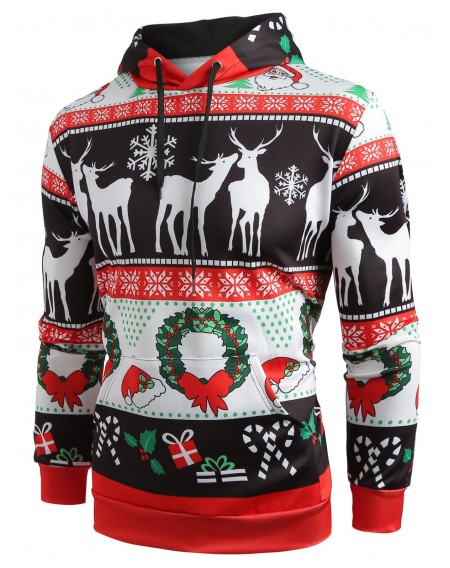 Christmas Pattern Printed Pullover Hoodie - 2xl
