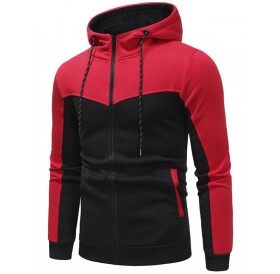 Hooded Contract Color Drawstring Hoodie - M