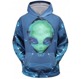 Starry Alien Print Long Sleeves Hoodie - Xl