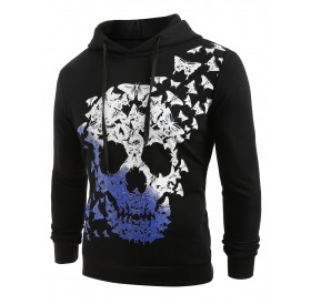 Skull and Butterfly Print Pullover Hoodie - L