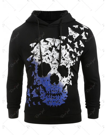 Skull and Butterfly Print Pullover Hoodie - L