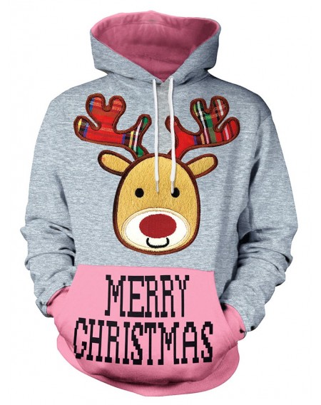 Christmas Reindeer Print Long Sleeve Hoodie - 2xl