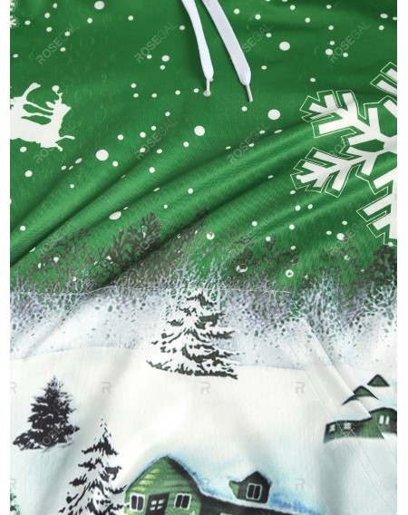 Drawstring Christmas Snowflake Print Hoodie - 2xl