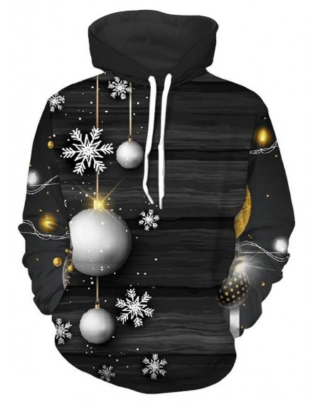 Snowflake Christmas Ball Print Drawstring Hoodie - M