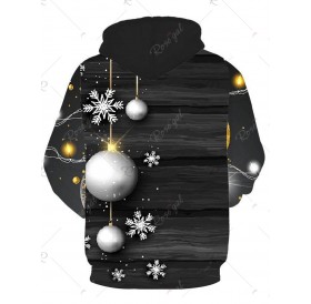 Snowflake Christmas Ball Print Drawstring Hoodie - M