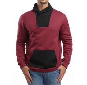Contrast Color Zipper Placket Sweatshirt - M