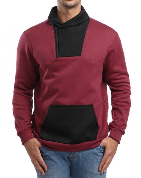 Contrast Color Zipper Placket Sweatshirt - M
