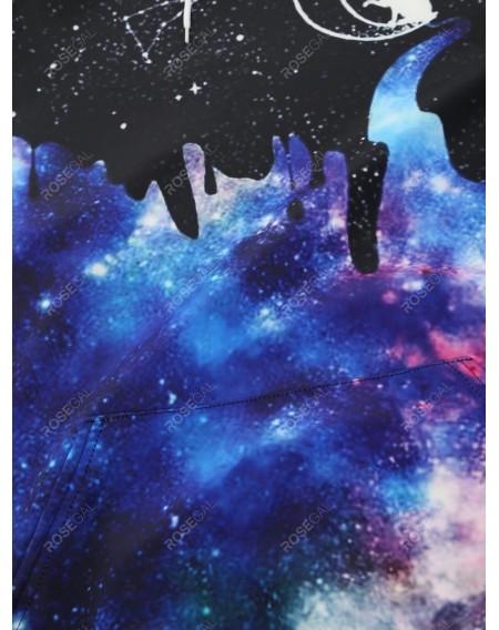 Cat Moon Galaxy Print Front Pocket Drawstring Hoodie - 2xl