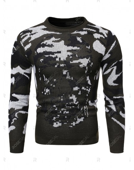Camo Skull Pattern Long-sleeved Sweater - Xl
