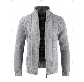 Solid Color Zip Up Long-sleeved Cardigan - L