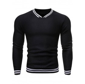 Striped Design V-Neck Long-sleeved Sweater - 2xl