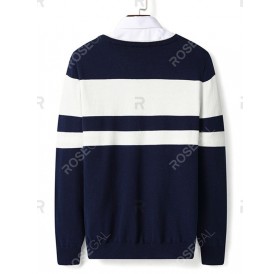 V Neck Color Block Stripe Pullover Sweater - 2xl