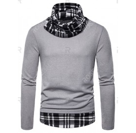2 in 1 Plaid Trim Cowl Neck Pullover Sweater - 2xl
