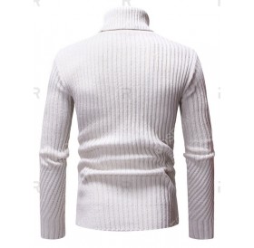 Plain Turtleneck Rib Knit Pullover Sweater - 2xl