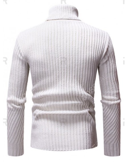 Plain Turtleneck Rib Knit Pullover Sweater - 2xl
