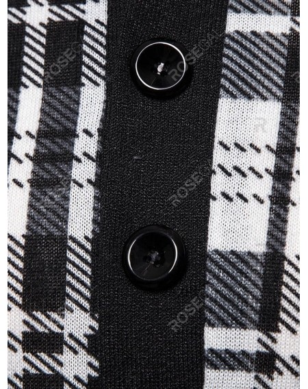 Plaid Print Half Button Vintage Pullover Sweater - 2xl