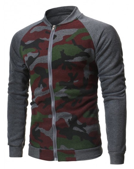 Camouflage Printed Raglan Sleeve Zipper Jacket - Xs