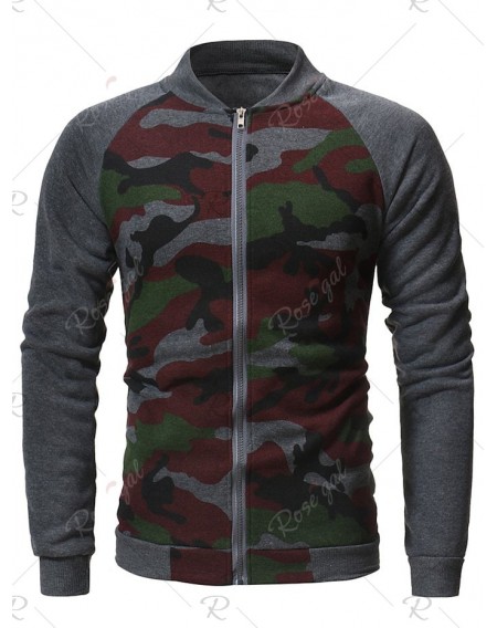 Camouflage Printed Raglan Sleeve Zipper Jacket - Xs