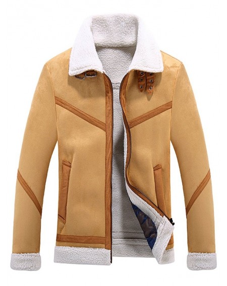 Zipper Faux Fur Turn-down Collar Jacket - Xs