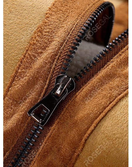 Zipper Faux Fur Turn-down Collar Jacket - Xs