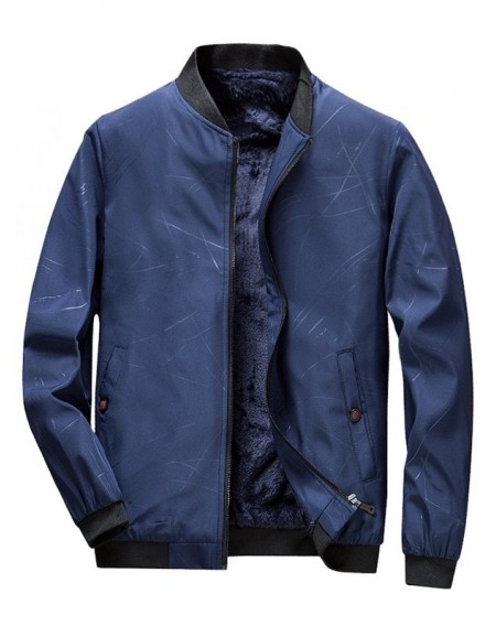 Men Winter Plus Velvet Striped Casual Jacket Youth Trend Jacket - L