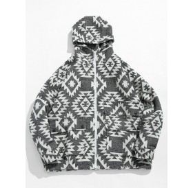 Geometrical Pattern Casual Hooded Jacket - 2xl