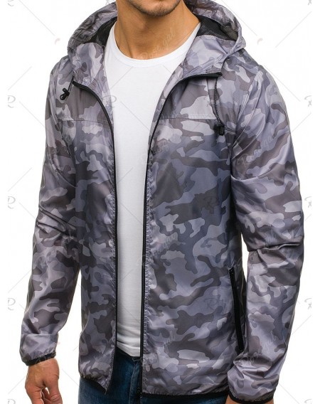Camouflage Pattern Zip Fly Hooded Jacket - Xs