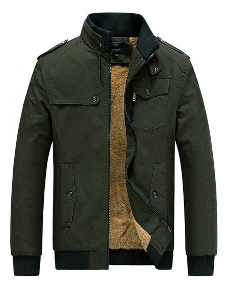 Multi Pocket Stand Collar Fleece Jacket - Xs