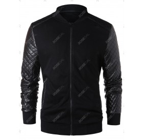 PU Leather Panel Zip Up Jacket - Xl