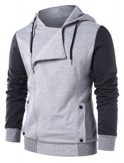 Color Block Drawstring Hooded Jacket - Xl