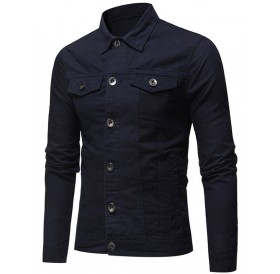 Solid Color Button Fly Denim Jacket - Xl