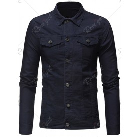 Solid Color Button Fly Denim Jacket - Xl